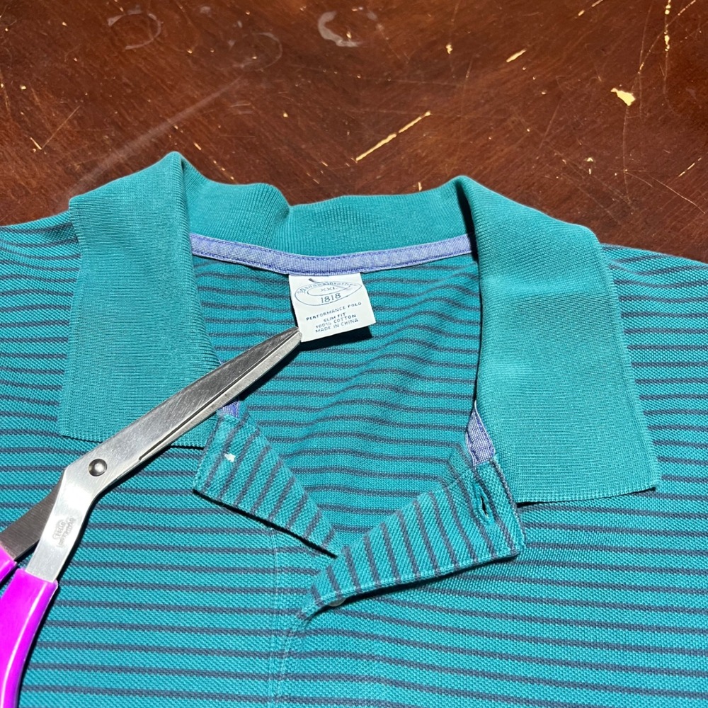 Brooks Brothers Performance Polo Mens XXL Slim Fit Teal Navy Stripe Cotton Shirt - Picture 7 of 10